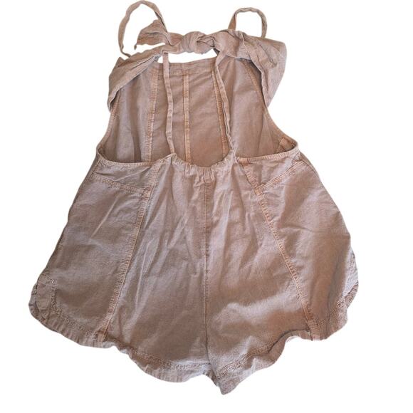 Free People Amalfi Brown Cotton Shortalls Overalls Shorts Small Neutral Boho - Picture 2 of 4